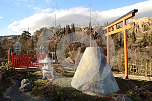 Japanese garden in the Botanical Garden in Tbilisi city in winter, Georgia