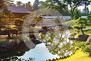 Japanese Garden Gyokusen Inmaru Garden at Kanazawa Castle, Ishikawa Prefecture, Japan