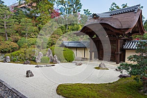 Japanese Garden at Komyoji Temple in Nagaokakyo, Kyoto, Japan. The Temple originally built in 1198