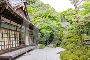 Japanese garden at Konpuku-ji temple in Kyoto, Japan. Konpuku-ji was built in 864 by a priest named