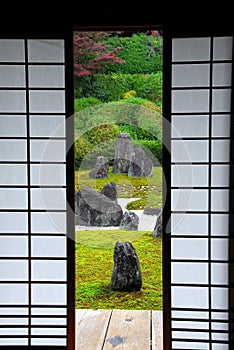 Japanese garden and paper door