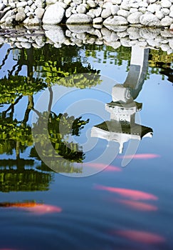 Japanese garden pond surface reflection