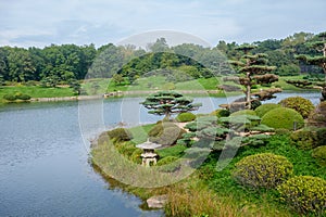 Japanese garden with stone lantern