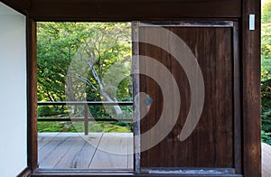 Japanese garden and wood door