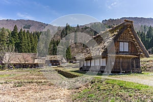 Japanese Gassho-style houses at the entrance of Shirakawa-go tra