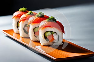 Irresistible Sushi Temptation: Close-Up of Expertly Crafted Sushi Roll in Food Photography with Generative AI