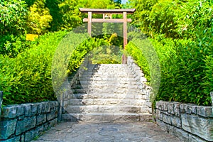 The japanese gate in the botanical garden of Villa Carlotta on Lake Como, Lombardy, Italy