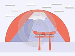 Japanese gate. Japanese mountain. Symbol of Japan in a flat style.