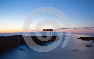 Japanese gate and sea at Oarai Ibaraki prefecture