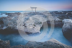 Japanese gate and sea at Oarai Ibaraki prefecture