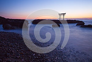 Japanese gate and sea at Oarai Ibaraki prefecture