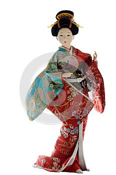 Japanese Geisha doll on a white background