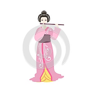 Japanese Geisha Playing Flute