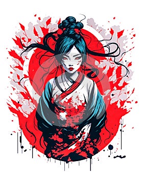 Japanese geisha woman in anime style
