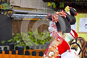 Japanese Geisha women smiling in Kyoto, Japan