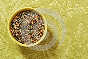 Japanese genmaicha, a mix green tea with roasted rice photo