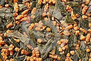 Japanese genmaicha, a mix green tea with roasted rice photo