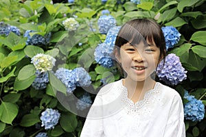 Japanese girl and hydrangea