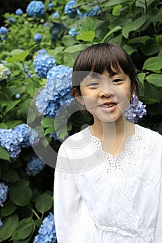 Japanese girl and hydrangea