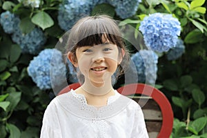 Japanese girl and hydrangea