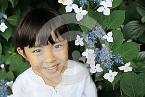 Japanese girl and hydrangea