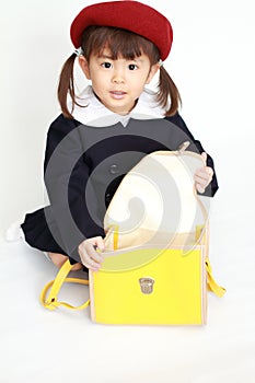 Japanese girl in kindergarten uniform high angle white back