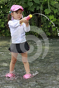 Japanese girl playing in the river