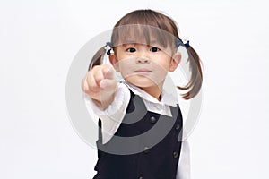 Japanese girl playing rock-paper-scissor in formal wear rock