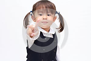 Japanese girl playing rock-paper-scissor in formal wear scissor