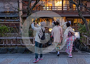 Japanese Girls In Kimono, Gion District, Kyoto, Japan