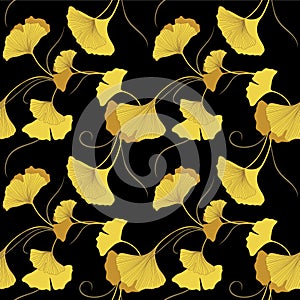 Japanese Gold Gingko Leaf Vector Seamless Pattern