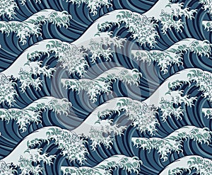 Japanese Great Wave Seamless Pattern Background
