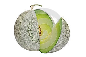 Japanese green melon isolated on white background, clipping path