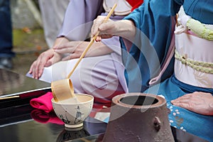 Japanese green tea ceremony in the garden