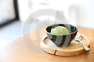 Japanese green tea ice cream with red bean topping