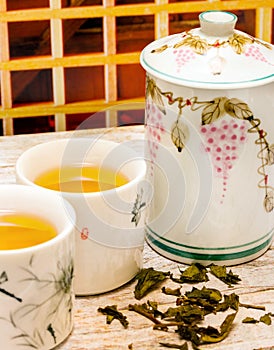 Japanese Green Tea Represents Cup Breaktime And Refreshes