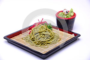 Japanese Greentea Soba Noodles with Dipping Sauce , Cha Soba iso