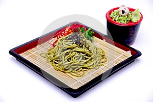 Japanese Greentea Soba Noodles with Dipping Sauce , Cha Soba iso