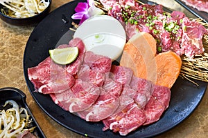 Japanese grilled meat, Beef tongue sliced yakiniku, BBQ korean roast