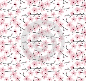 Japanese Hand Painted Cherry Blossom Branch Vector Seamless Pattern