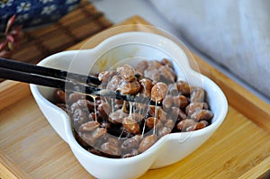 Japanese Healthy Food Natto on Chopsticks