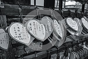 Japanese heart shaped tables with good luck wishes