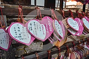 Japanese heart shaped tables with wishes