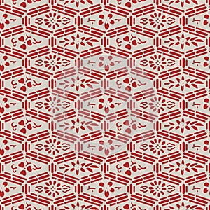 Japanese Hexagon Mosaic Flower Vector Seamless Pattern