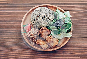 Japanese `hijiki rice` with `karaage`