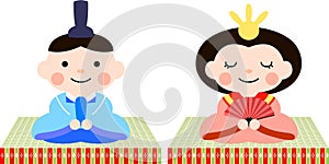 Japanese Hina dolls on tatami sheet