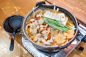 Japanese hotpot buta akakara nabe with pork and spicy soup
