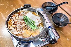 Japanese hotpot buta akakara nabe with pork and spicy soup