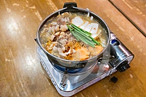 Japanese hotpot buta akakara nabe with pork and spicy soup