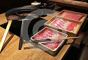 Japanese hotpot setting in a restaurant